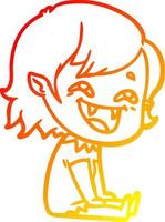 warm gradient line drawing cartoon laughing vampire girl vector