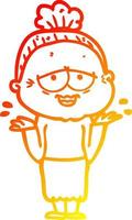 warm gradient line drawing cartoon happy old lady vector