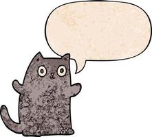 cartoon cat and speech bubble in retro texture style vector