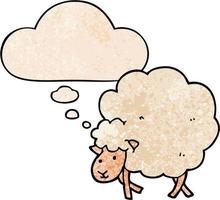 cartoon sheep and thought bubble in grunge texture pattern style vector