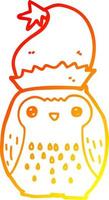 warm gradient line drawing cute cartoon owl wearing christmas hat vector