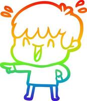 rainbow gradient line drawing cartoon laughing boy vector
