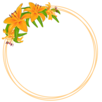 Bouquet with yellow lilies, round frame with an empty place to insert png