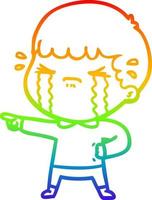 rainbow gradient line drawing cartoon man crying vector