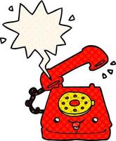 cute cartoon telephone and speech bubble in comic book style vector
