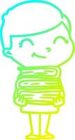 cold gradient line drawing cartoon boy with books smiling vector