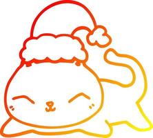 warm gradient line drawing cute cartoon christmas cat vector