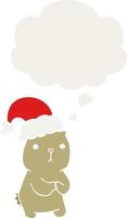 cartoon christmas bear worrying and thought bubble in retro style vector