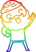 rainbow gradient line drawing man with beard sticking out tongue vector