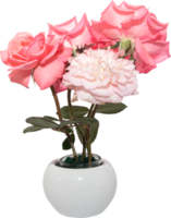 flores rosas cor de rosa em fundo de transparência de vaso.