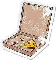 distressed sticker cartoon doodle of a slice of pizza vector