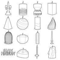 Candle forms icons set, outline style vector