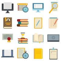 Preparation for exams icons set flat vector isolated