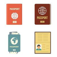 Passport icons set flat vector isolated
