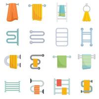 Heated towel rail icons set flat vector isolated