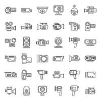 Camcorder device icons set, outline style vector