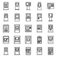 Cash atm machine icons set, outline style vector