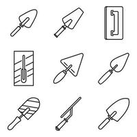 Trowel tool icons set, outline style vector