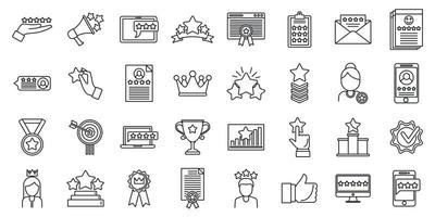 Reputation experience icons set, outline style vector