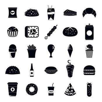 conjunto de iconos de comida rápida, estilo simple vector