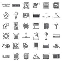 Ventilation air condition icons set, outline style vector