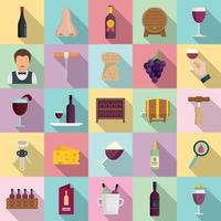 Sommelier icons set, flat style vector