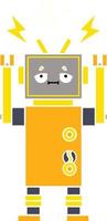 flat color retro cartoon malfunctioning robot vector