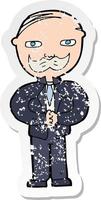 retro distressed sticker of a cartoon old man with mustache vector