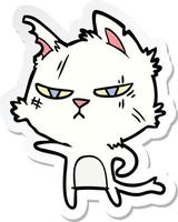 sticker of a tough cartoon cat pointing vector