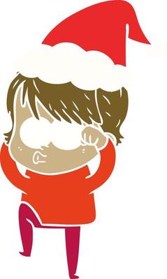 flat color illustration of a woman wearing santa hat