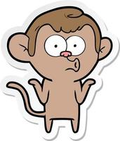 sticker of a cartoon confused monkey vector