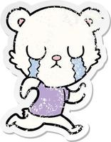 distressed sticker of a crying polar bear cartoon vector