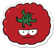 sticker of a cartoon angry tomato vector