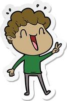 sticker of a cartoon happy man laughing vector