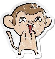 distressed sticker of a crazy cartoon monkey vector