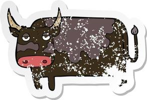 pegatina retro angustiada de una vaca de dibujos animados vector