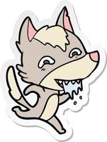 sticker of a cartoon hungry wolf running vector