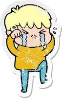 distressed sticker of a cartoon boy crying vector