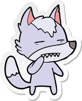 sticker of a unsure wolf showing teeth vector