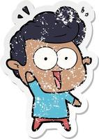 distressed sticker of a cartoon staring man vector