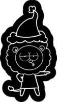 cartoon icon of a bored lion wearing santa hat vector