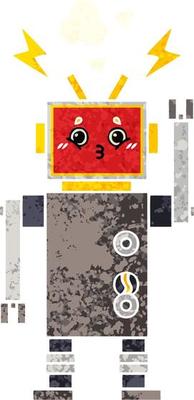 retro illustration style cartoon robot malfunction