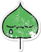 distressed sticker of a cute cartoon expressional leaf vector