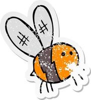 retro distressed sticker of a cartoon bee vector
