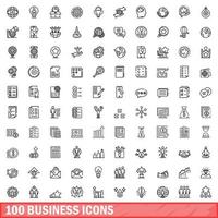 100 business icons set, outline style vector