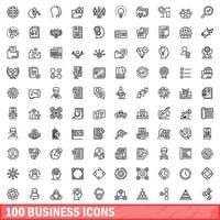 100 business icons set, outline style vector