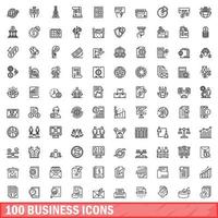 100 business icons set, outline style vector