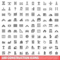 100 construction icons set, outline style vector