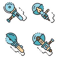 Angle grinder icons set line color vector