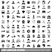 100 labour icons set, simple style vector